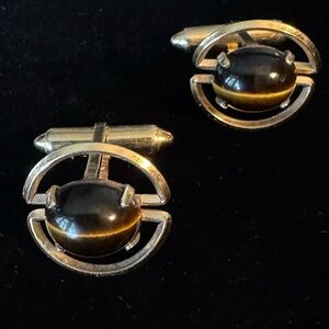 Elegant KREMENTZ Tiger Eye Cabochon and Goldtone MCM Cufflinks